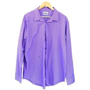 Calvin Klein Dress Shirt Size 18 34/35 Slim Fit Purple Button Up Gingham Plaid